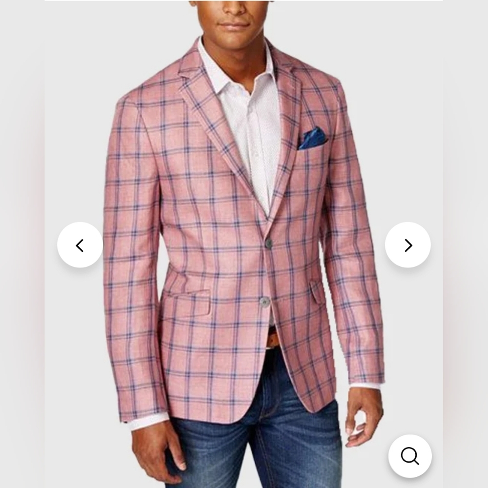 OK Wear Men's pink check lightweight summer blazer, 2X